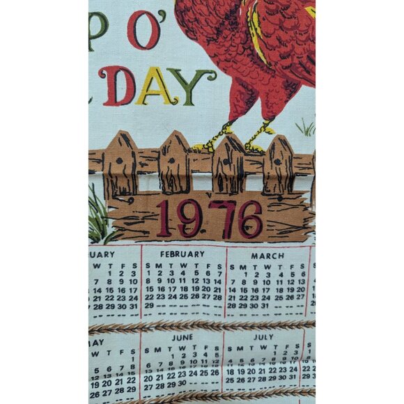 Vintage 1976 "Top O The Day" Rooster Calendar Tea Towel Wall hanging  Farmhouse - Picture 4 of 5